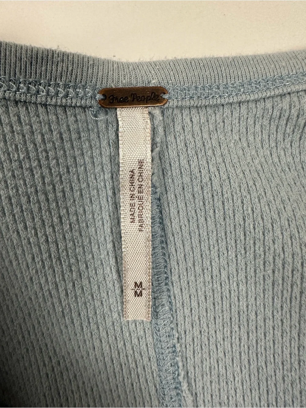 Y2K Free People Ski Lodge Cuff Thermal Henley Lake Blue Combo Size Medium Boho